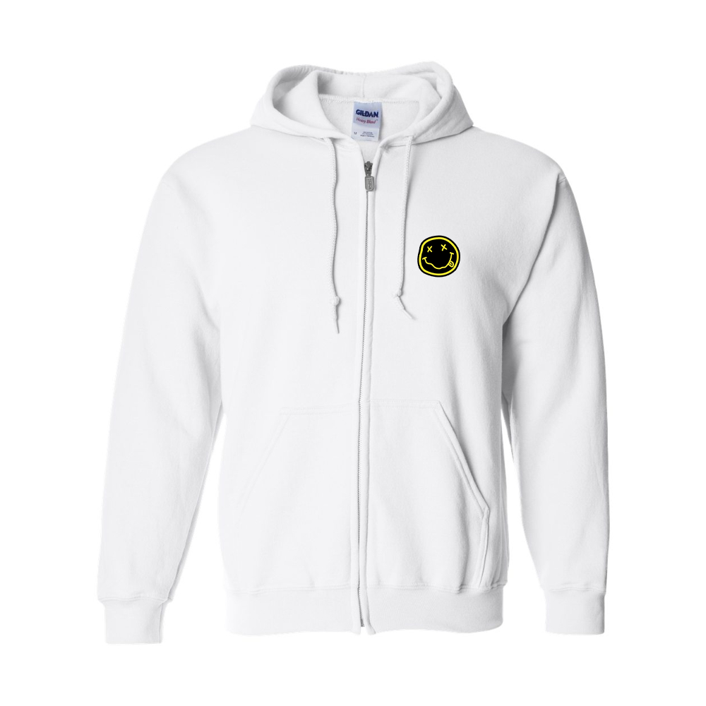 Men's Nirvana Yellow and Black Face  Gildan  Heavy Blend Full Zip Hooded Sweatshirt