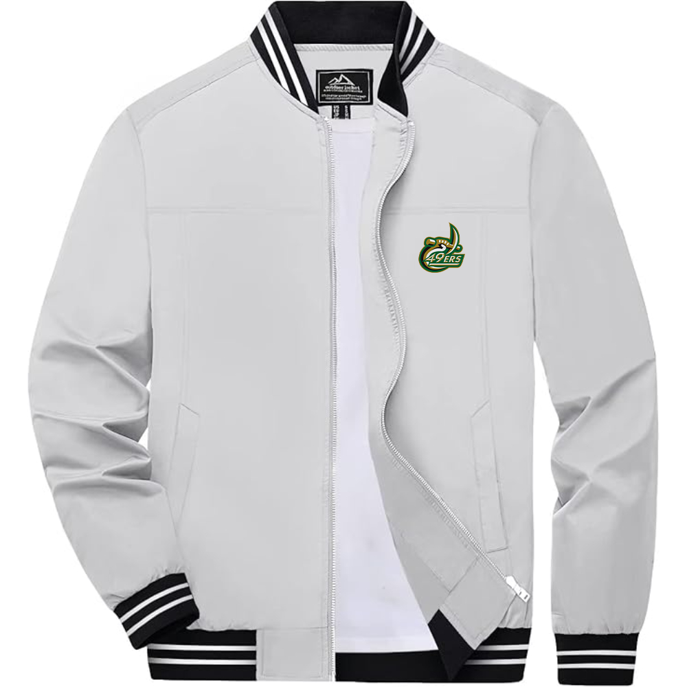 Men's Charlotte 49ers Lightweight Zip-Up Bomber Jacket with Ribbed Collar and Cuffs Versatile Casual Outerwear