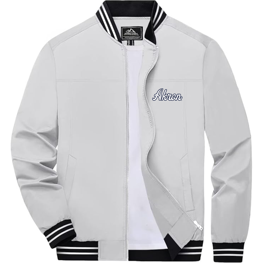 Men's Akron Zips  Lightweight Zip-Up Bomber Jacket with Ribbed Collar and Cuffs Versatile Casual Outerwear