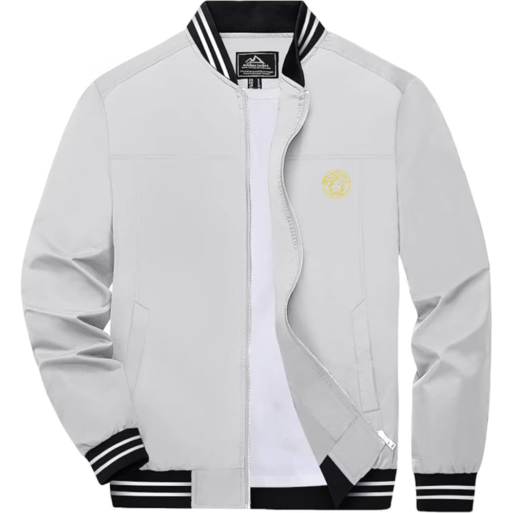 Men's Versace Thumbnail Lightweight Zip-Up Bomber Jacket with Ribbed Collar and Cuffs Versatile Casual Outerwear