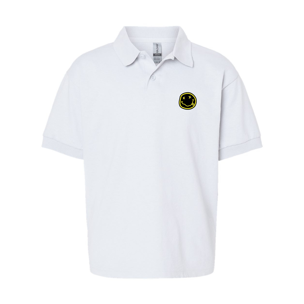 Youth Nirvana Yellow and Black Face  Gildan Dry Blend Jersey Polo