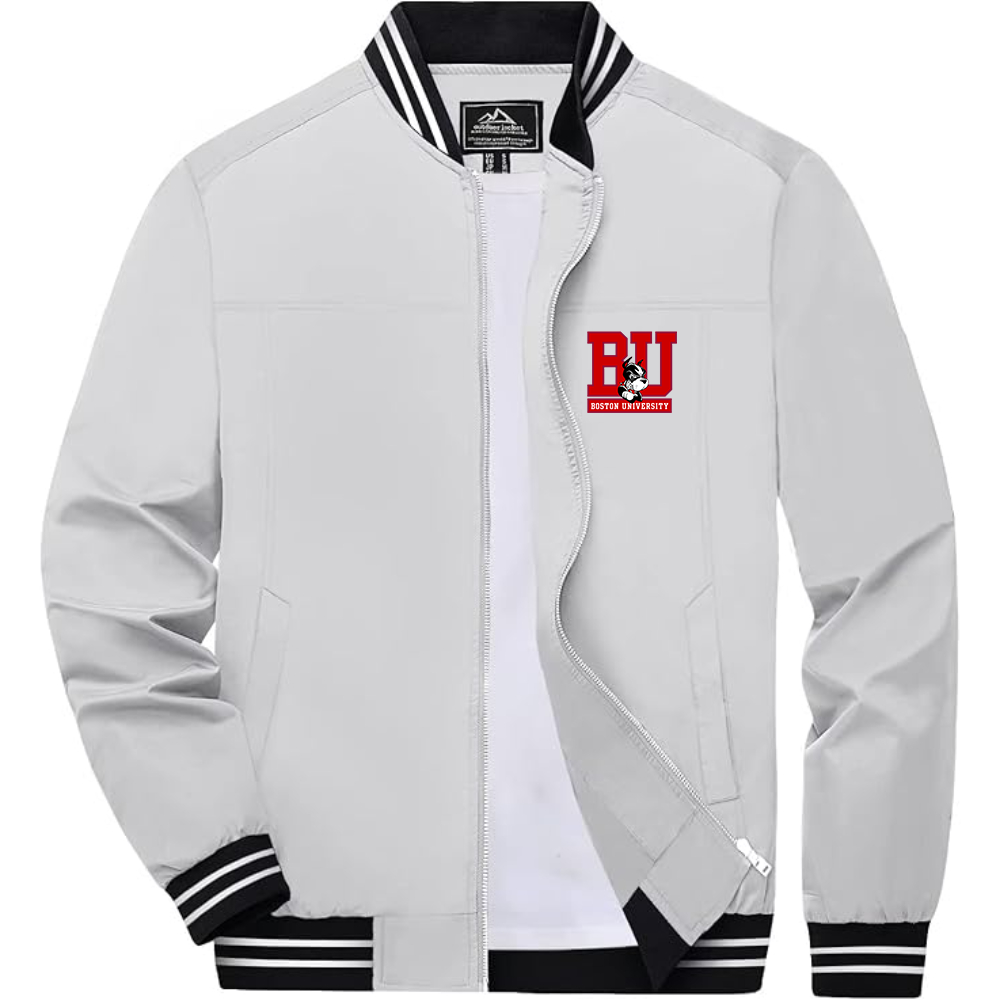 Men's Boston University Terriers Lightweight Zip-Up Bomber Jacket with Ribbed Collar and Cuffs Versatile Casual Outerwear