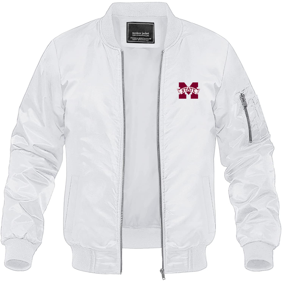 Men's Mississippi State Bulldogs Logo Lightweight Bomber Jacket Windbreaker Softshell Varsity Jacket Coat