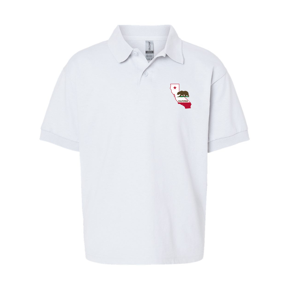 Youth  California Bear Map Gildan Dry Blend Jersey Polo