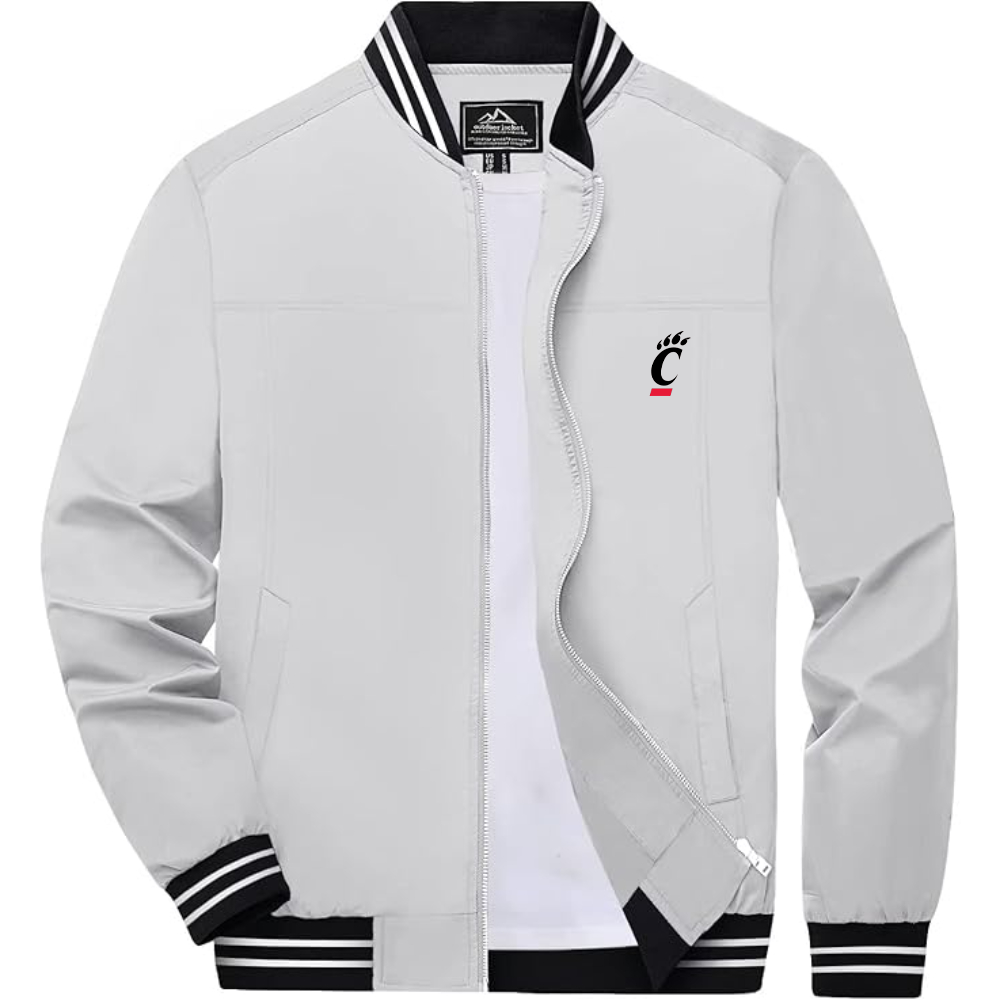 Men's Cincinnati Bearcats Lightweight Zip-Up Bomber Jacket with Ribbed Collar and Cuffs Versatile Casual Outerwear