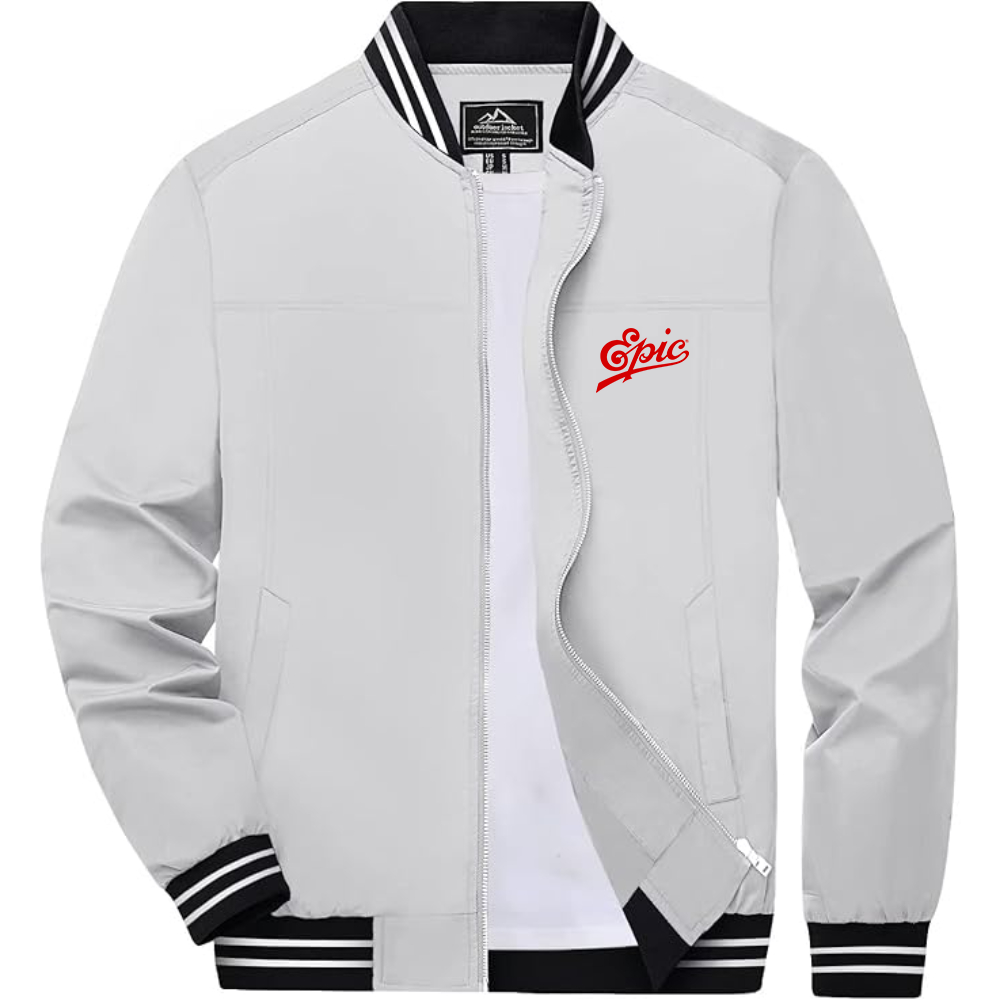 Men's Epic Records Lightweight Zip-Up Bomber Jacket with Ribbed Collar and Cuffs Versatile Casual Outerwear