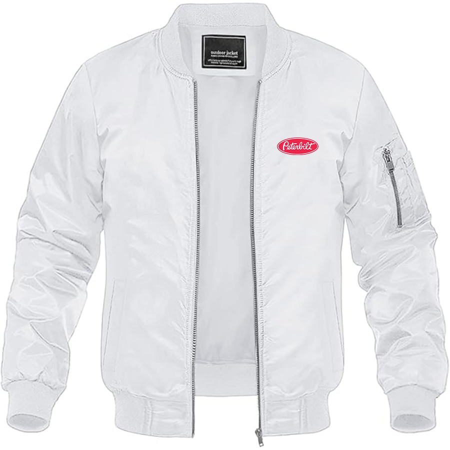 Men's Peterbilt Logo Lightweight Bomber Jacket Windbreaker Softshell Varsity Jacket Coat