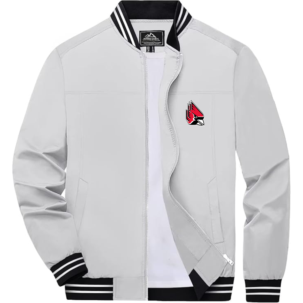 Men's Ball State Cardinals Lightweight Zip-Up Bomber Jacket with Ribbed Collar and Cuffs Versatile Casual Outerwear