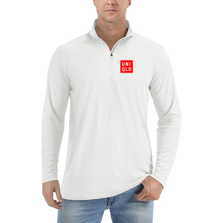 Men's Uniqlo Logo  Lightweight Quarter-Zip Athletic Shirt Long Sleeve Performance Wear