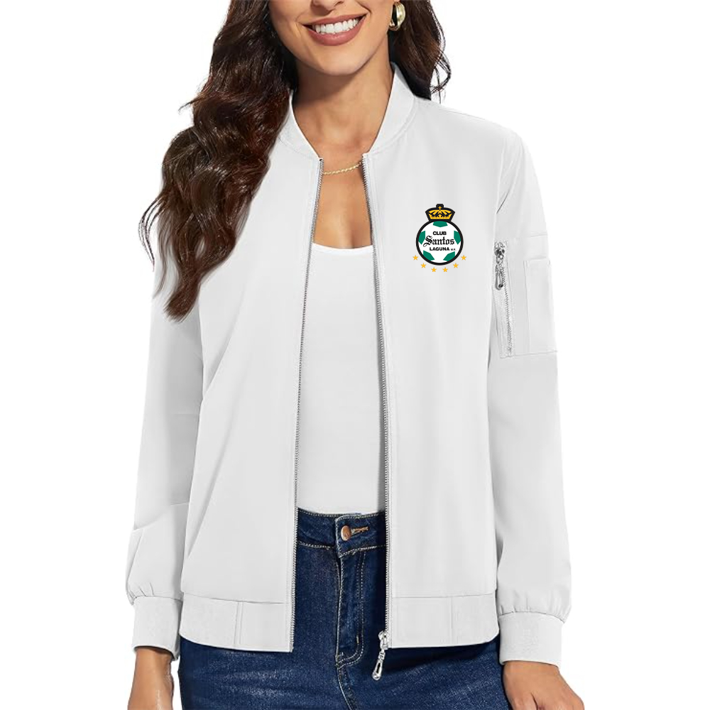 Women's Santos Laguna Soccer  Premium Bomber Jacket with Polished Detailing and Functional Sleeve Pocket Modern Luxury Outerwear