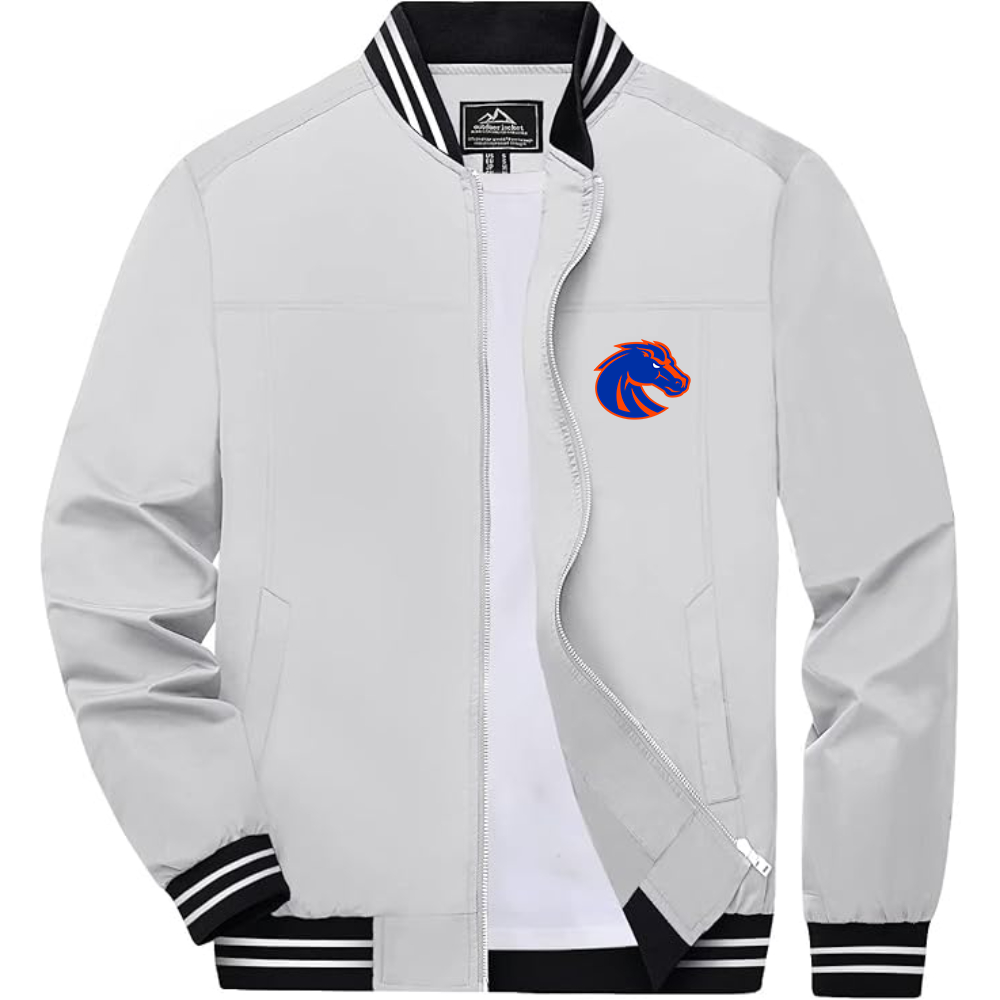 Men's Boise State Broncos  Lightweight Zip-Up Bomber Jacket with Ribbed Collar and Cuffs Versatile Casual Outerwear