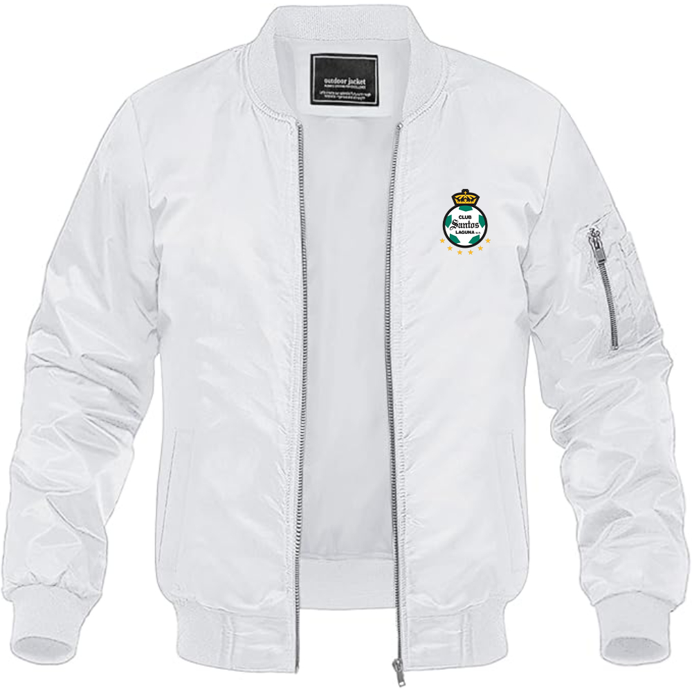 Men's Santos Laguna Soccer Lightweight Bomber Jacket Windbreaker Softshell Varsity Jacket Coat