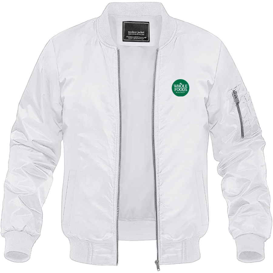 Men's Whole Foods Market Lightweight Bomber Jacket Windbreaker Softshell Varsity Jacket Coat