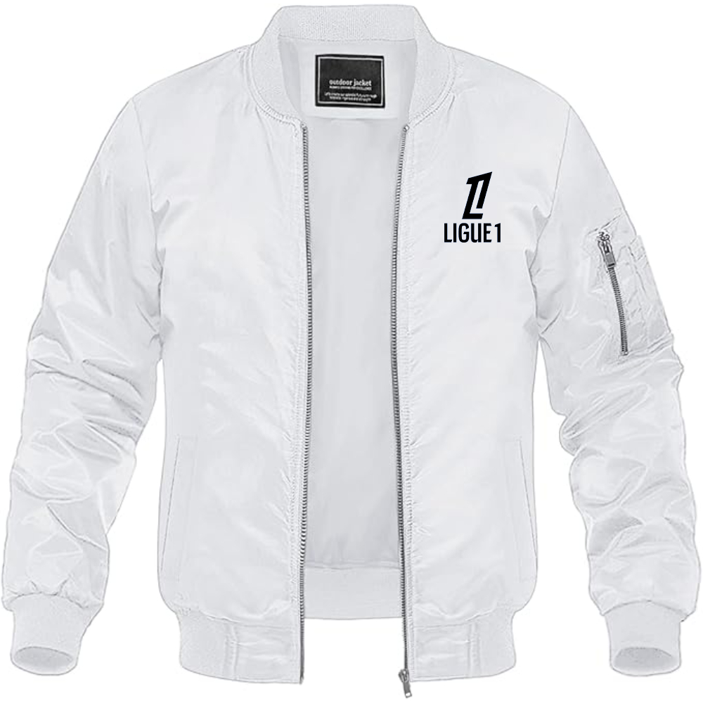 Men's Ligue 1 Logo Lightweight Bomber Jacket Windbreaker Softshell Varsity Jacket Coat