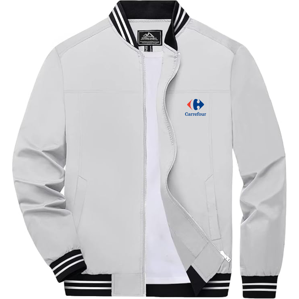 Men's  Carrefour Lightweight Zip-Up Bomber Jacket with Ribbed Collar and Cuffs Versatile Casual Outerwear