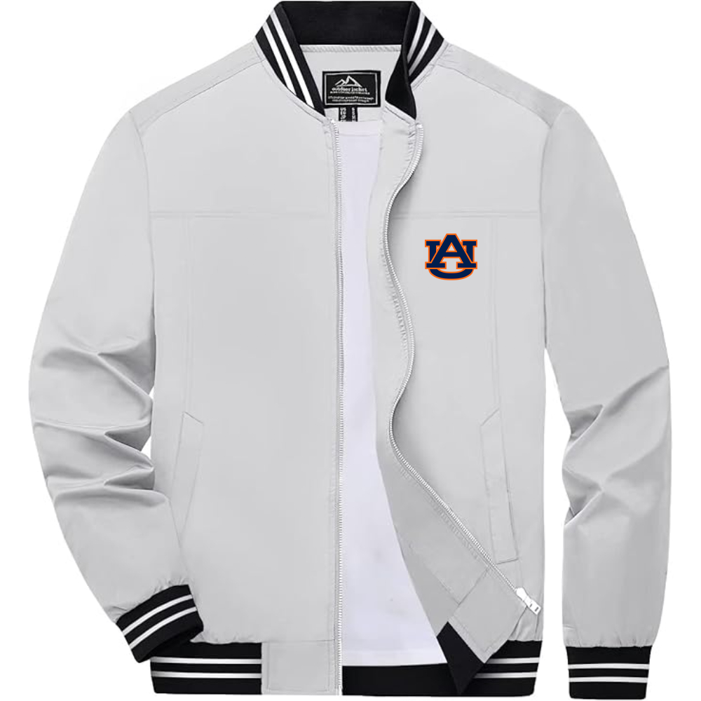 Men's Auburn Tigers Lightweight Zip-Up Bomber Jacket with Ribbed Collar and Cuffs Versatile Casual Outerwear