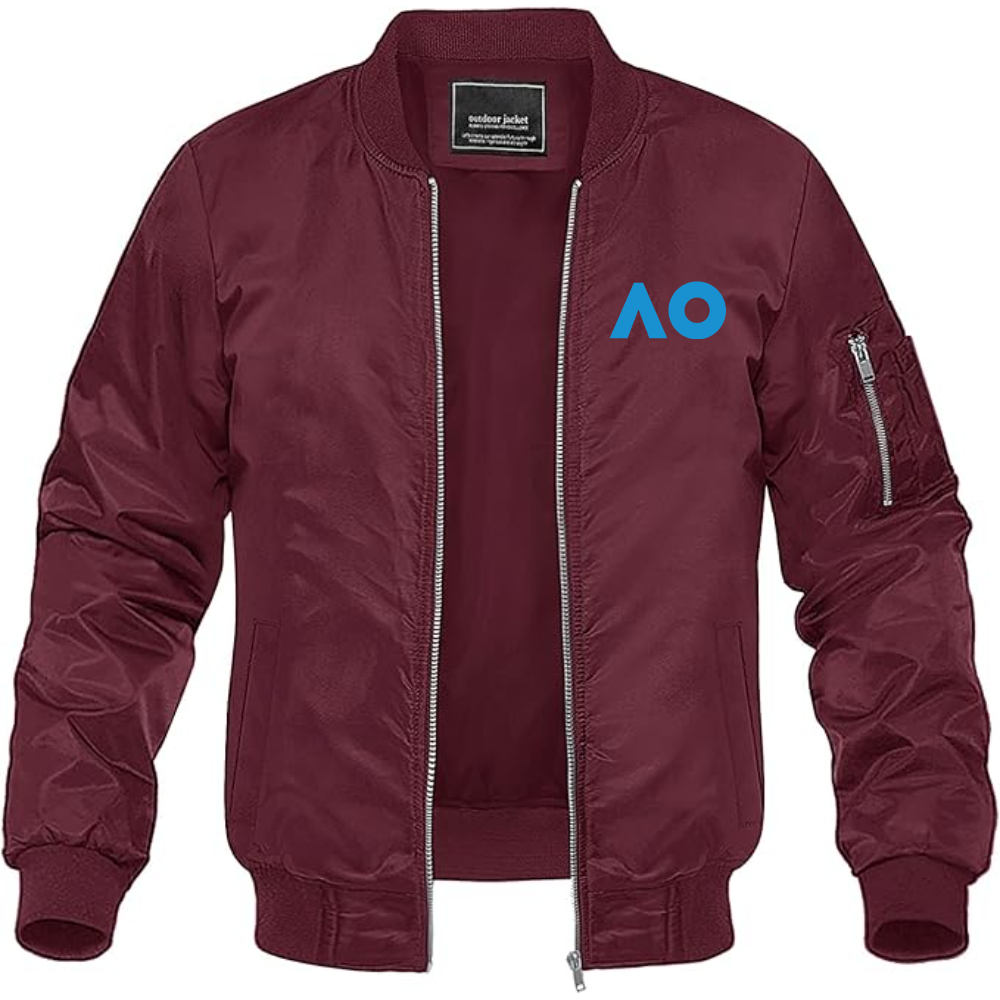 Men's Australian Open Logo Lightweight Bomber Jacket Windbreaker Softshell Varsity Jacket Coat