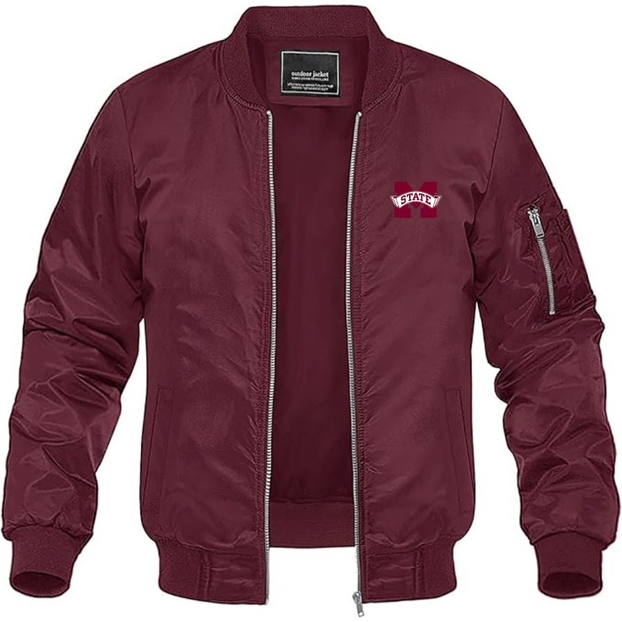 Men's Mississippi State Bulldogs Logo Lightweight Bomber Jacket Windbreaker Softshell Varsity Jacket Coat