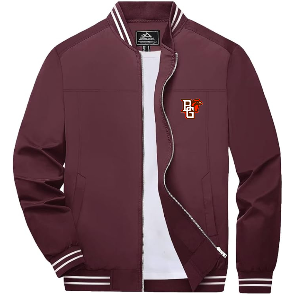 Men's Bowling Green Falcons  Lightweight Zip-Up Bomber Jacket with Ribbed Collar and Cuffs Versatile Casual Outerwear