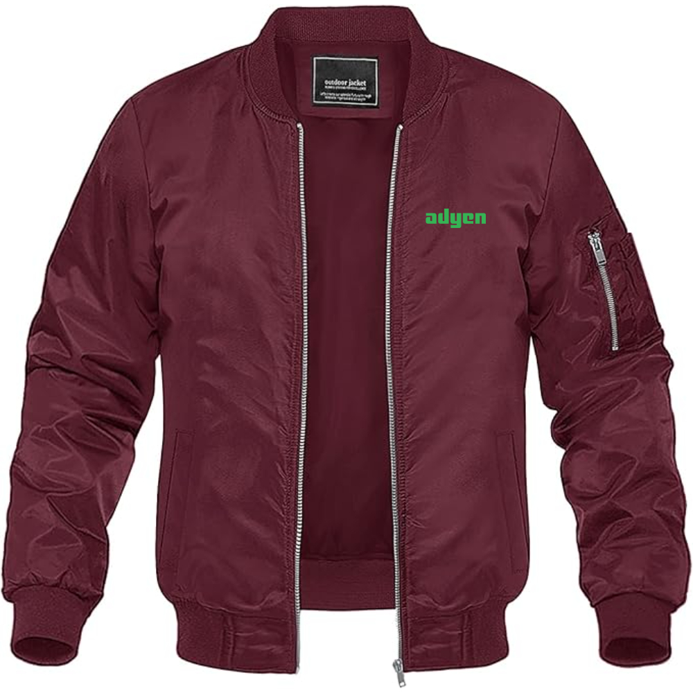 Men's Adyen Logo Lightweight Bomber Jacket Windbreaker Softshell Varsity Jacket Coat
