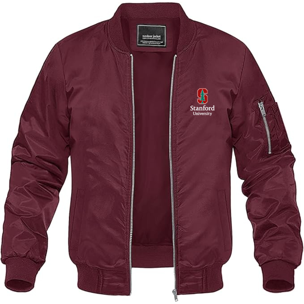 Men's Stanford University Logo Lightweight Bomber Jacket Windbreaker Softshell Varsity Jacket Coat
