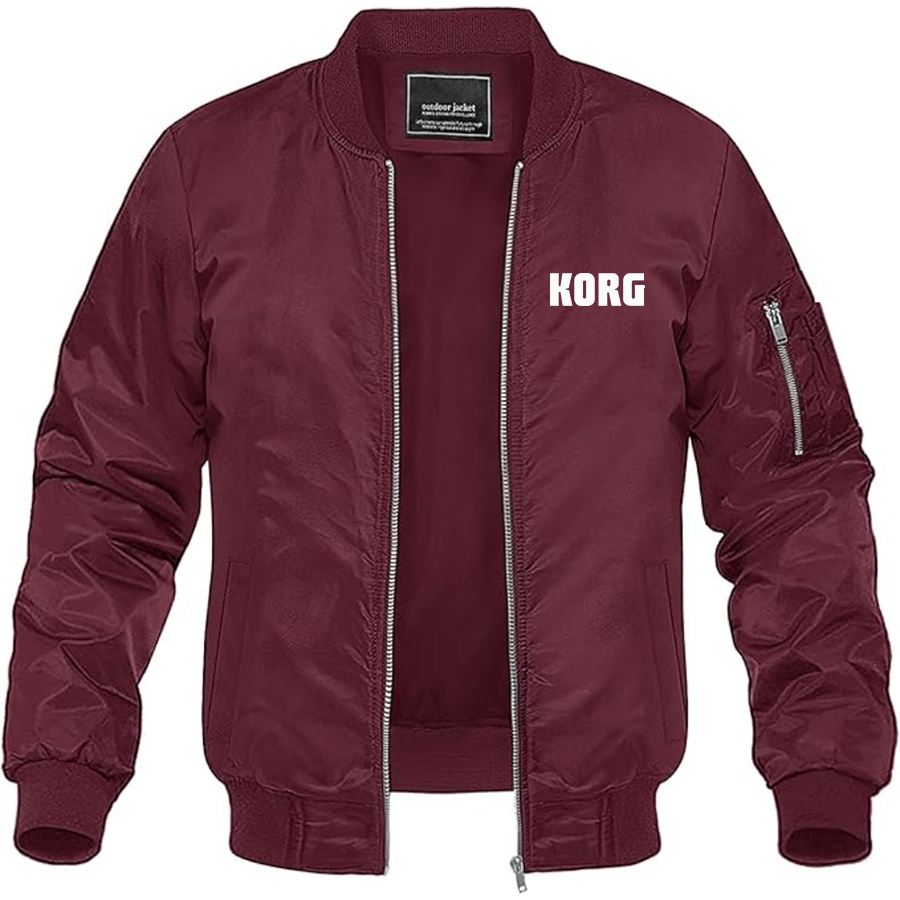 Men's Korg Logo  Lightweight Bomber Jacket Windbreaker Softshell Varsity Jacket Coat