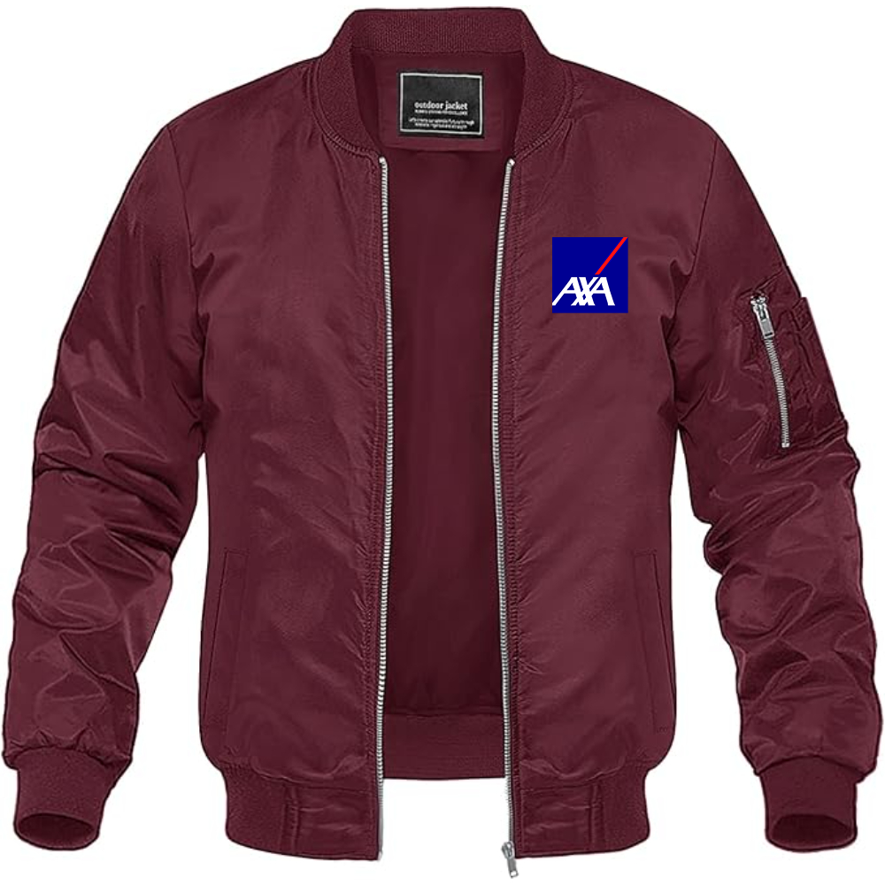 Men's Axa Logo Lightweight Bomber Jacket Windbreaker Softshell Varsity Jacket Coat