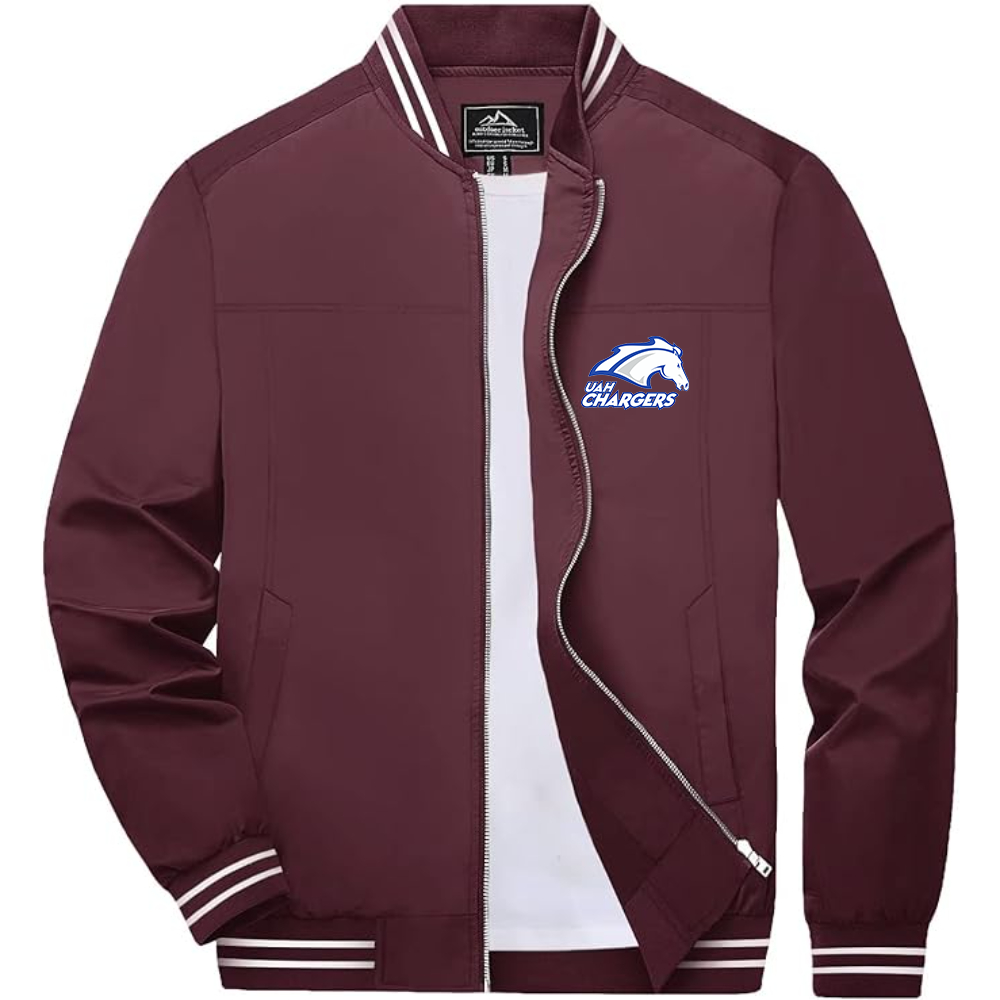 Men's Alabama Huntsville Chargers Lightweight Zip-Up Bomber Jacket with Ribbed Collar and Cuffs Versatile Casual Outerwear
