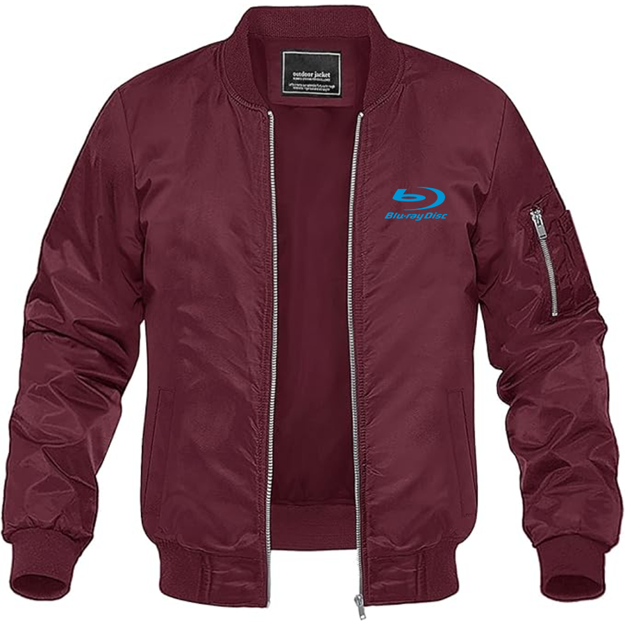 Men's Blu-ray Disc Logo Lightweight Bomber Jacket Windbreaker Softshell Varsity Jacket Coat