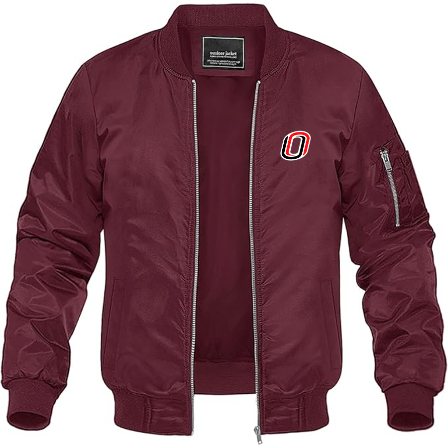 Men's Nebraska Omaha Mavericks Logo Lightweight Bomber Jacket Windbreaker Softshell Varsity Jacket Coat