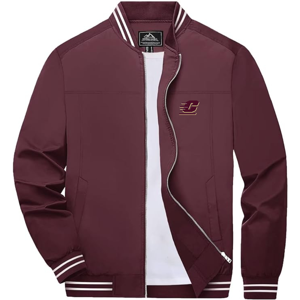 Men's Central Michigan Chippewas    Lightweight Zip-Up Bomber Jacket with Ribbed Collar and Cuffs Versatile Casual Outerwear