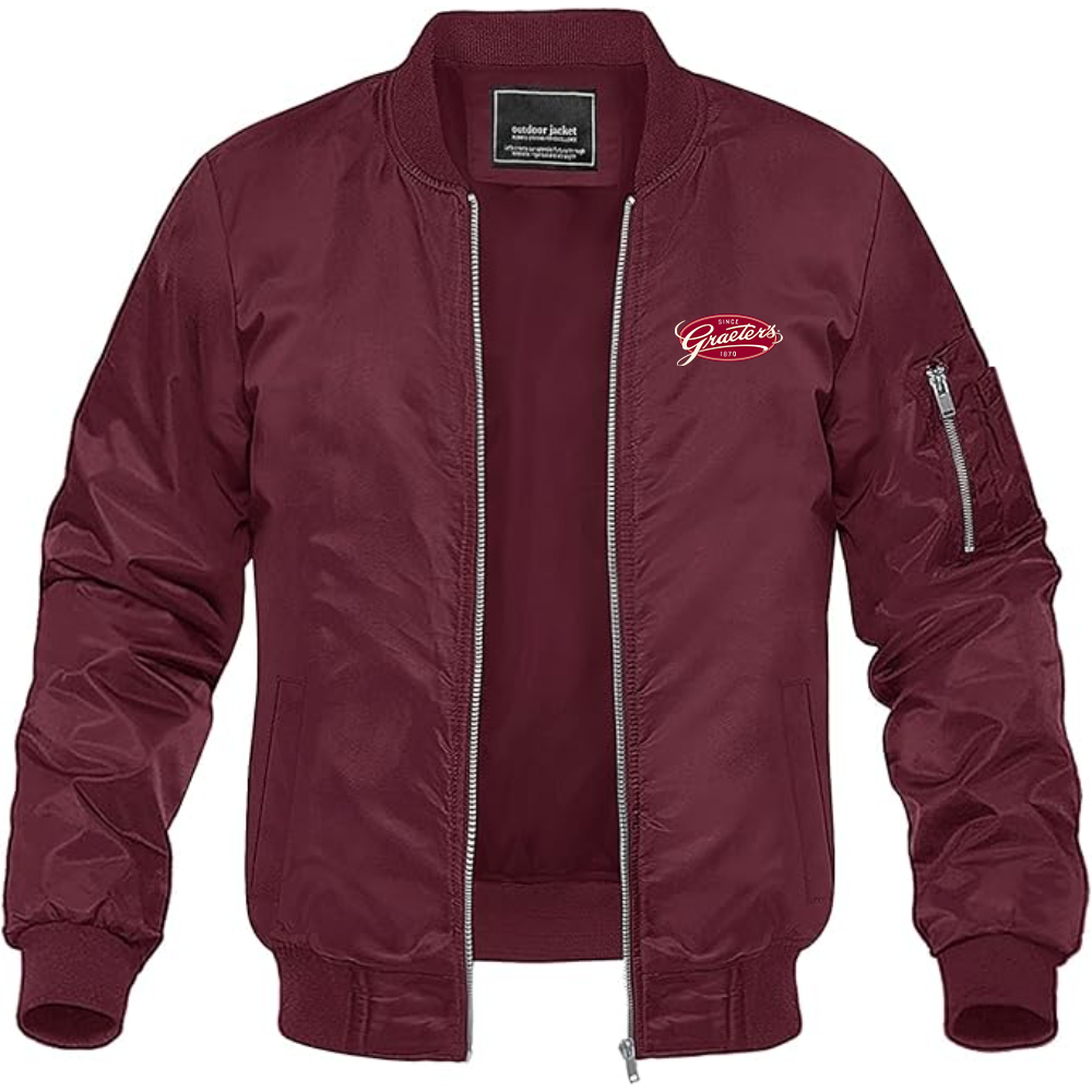 Men's  Graeters Logo Lightweight Bomber Jacket Windbreaker Softshell Varsity Jacket Coat