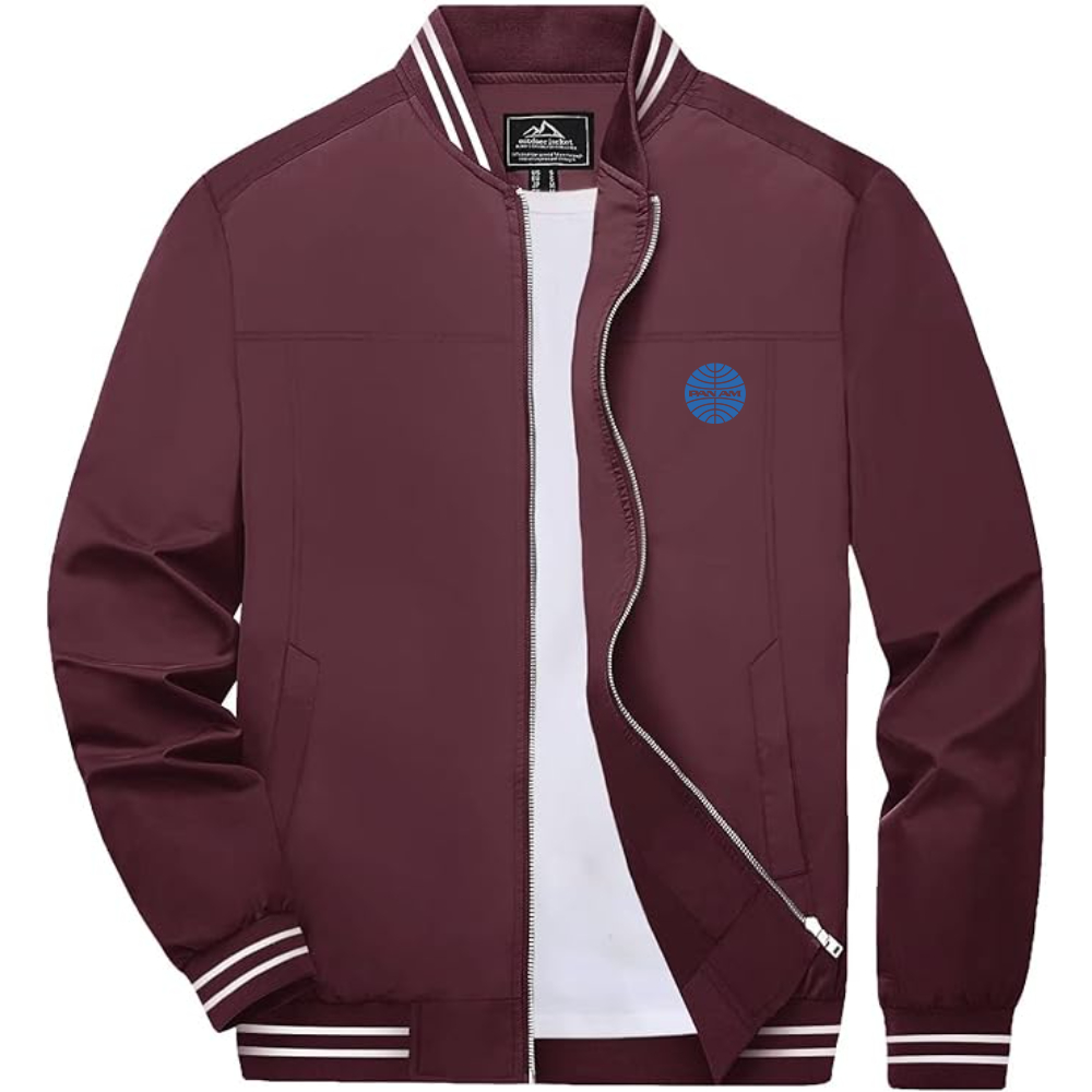 Men's Pan Am  Lightweight Zip-Up Bomber Jacket with Ribbed Collar and Cuffs Versatile Casual Outerwear