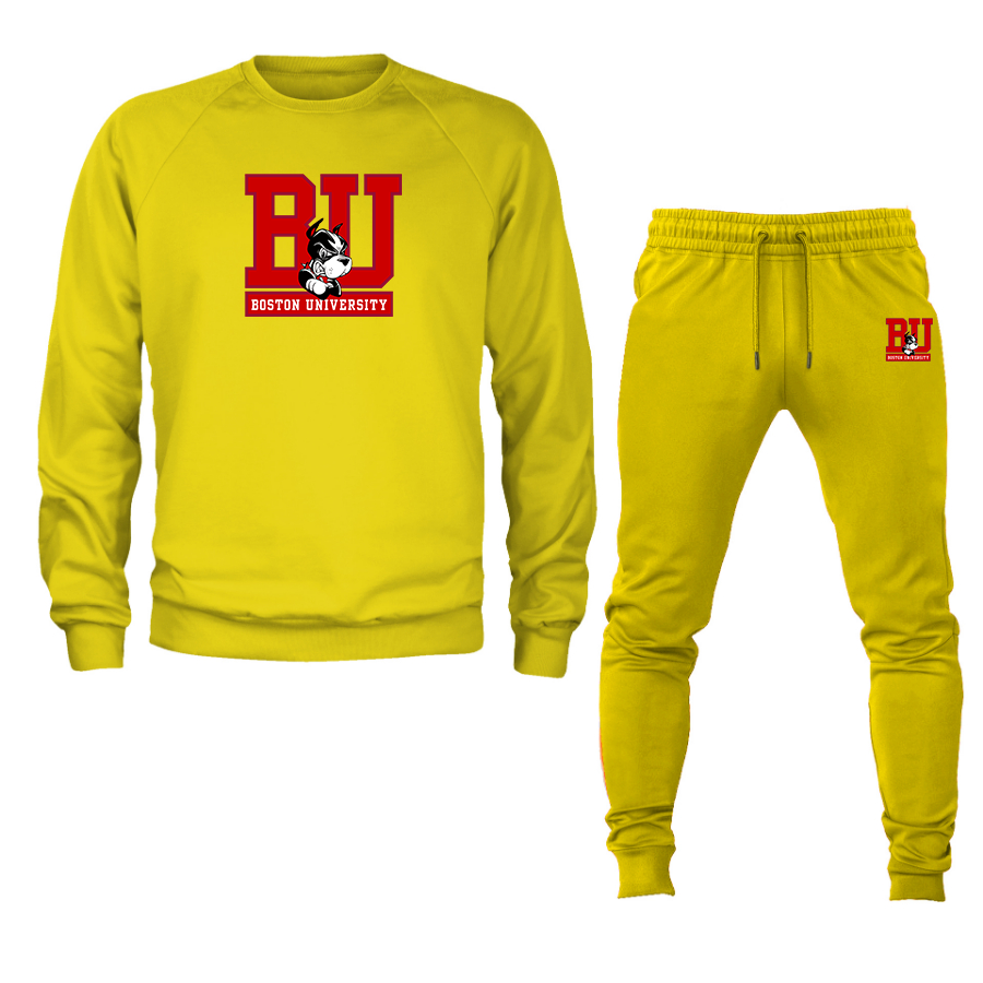 Men's Boston University Terriers Crewneck Sweatshirt Joggers Suit