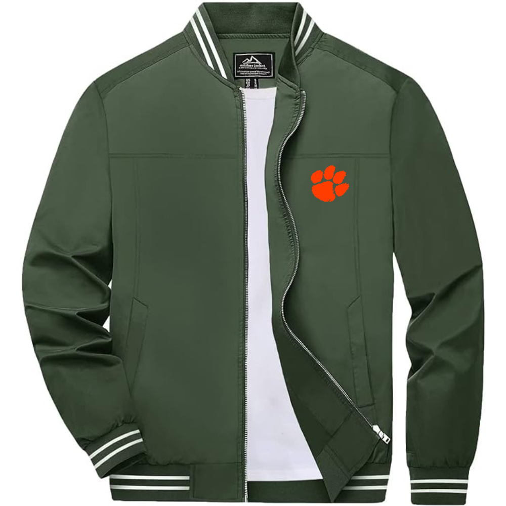 Men's Clemson Tigers Lightweight Zip-Up Bomber Jacket with Ribbed Collar and Cuffs Versatile Casual Outerwear