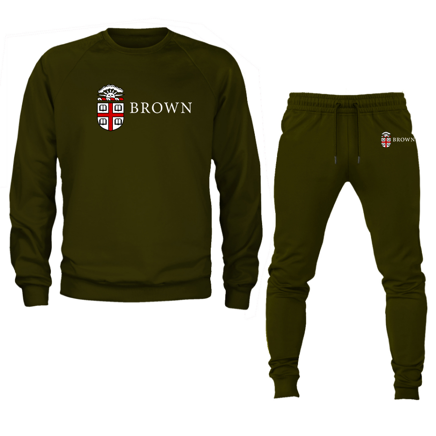 Men's Brown University Crewneck Sweatshirt Joggers Suit