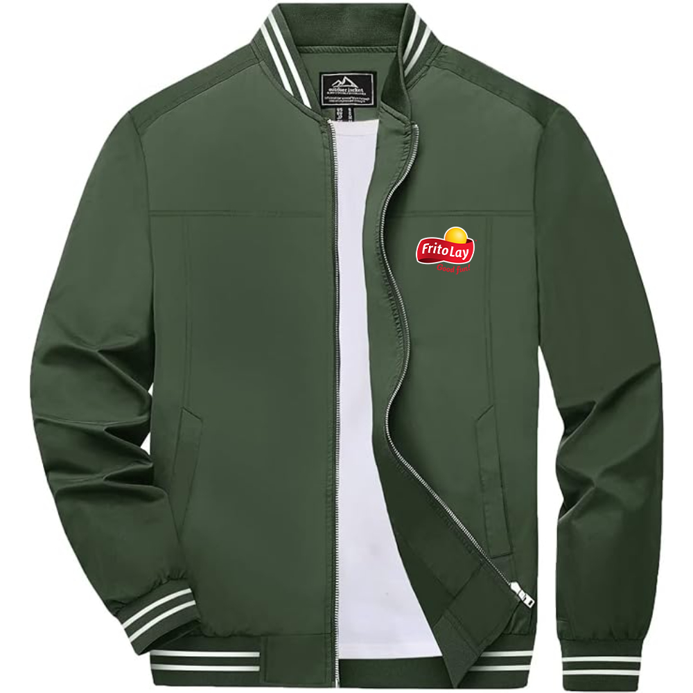 Men's  Frito Lay Lightweight Zip-Up Bomber Jacket with Ribbed Collar and Cuffs Versatile Casual Outerwear
