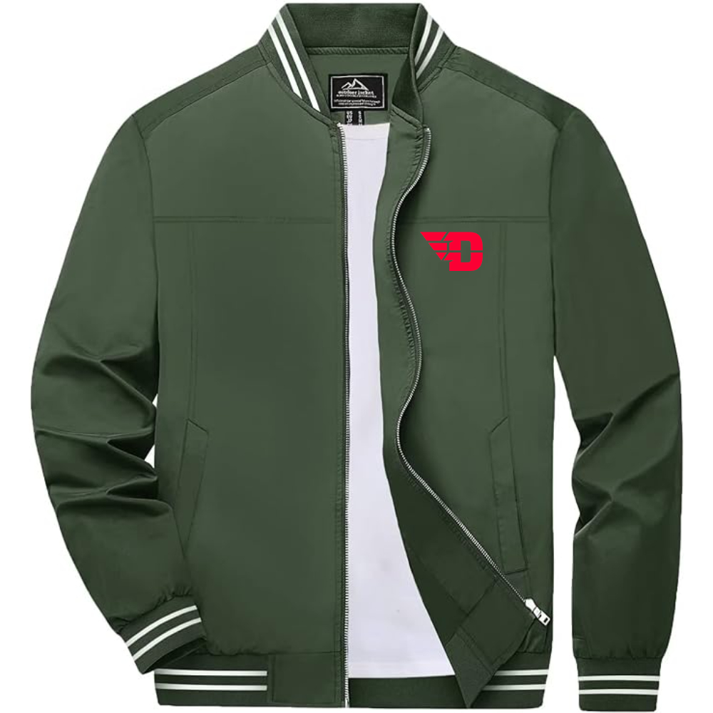 Men's Dayton Flyers Lightweight Zip-Up Bomber Jacket with Ribbed Collar and Cuffs Versatile Casual Outerwear