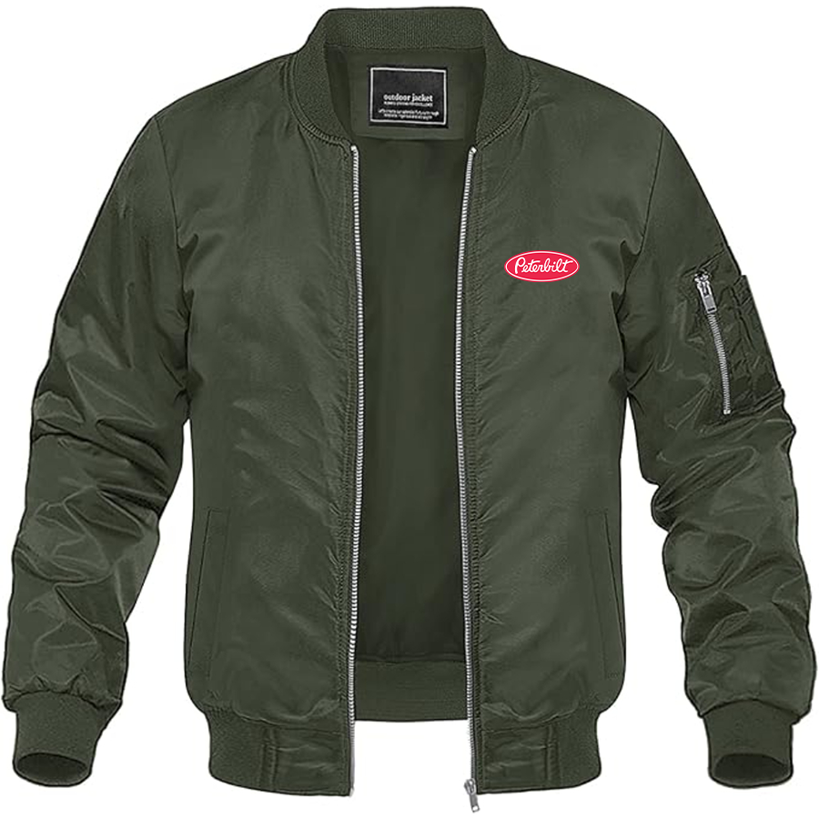 Men's Peterbilt Logo Lightweight Bomber Jacket Windbreaker Softshell Varsity Jacket Coat