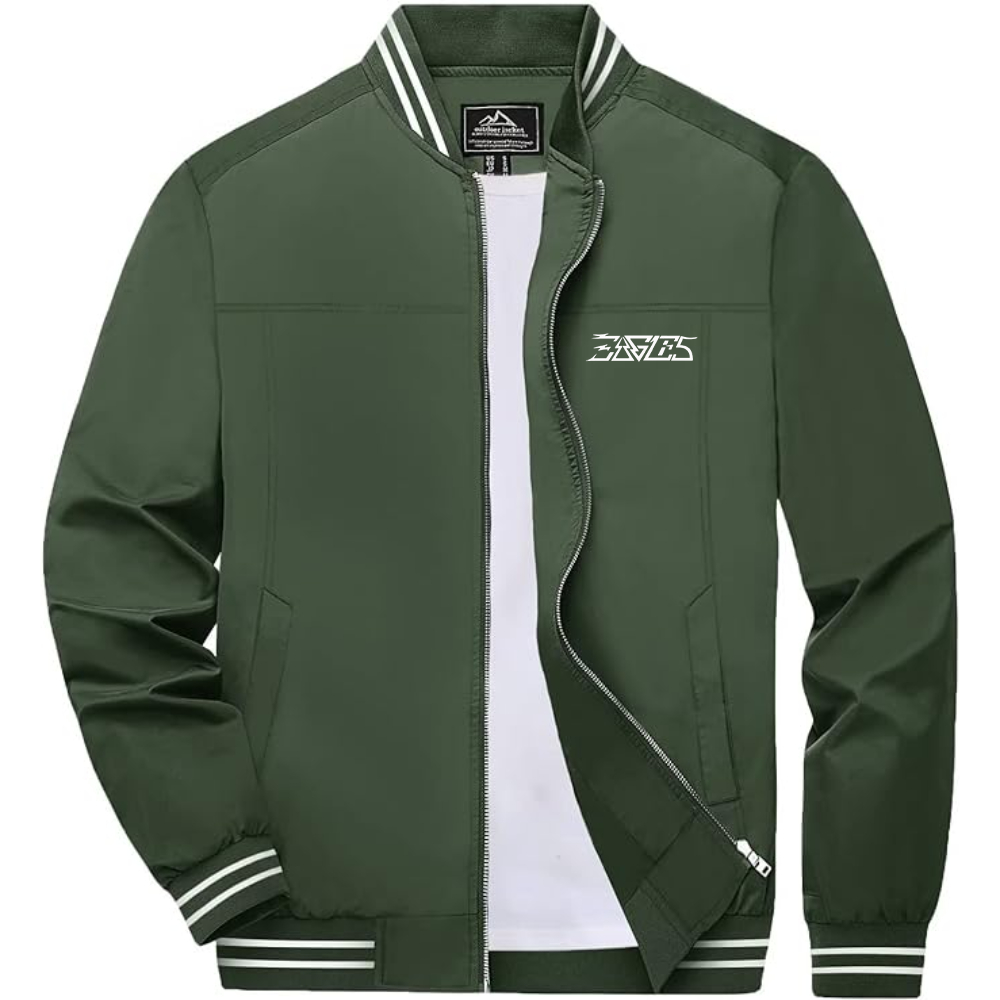 Men's Eagles Lightweight Zip-Up Bomber Jacket with Ribbed Collar and Cuffs Versatile Casual Outerwear