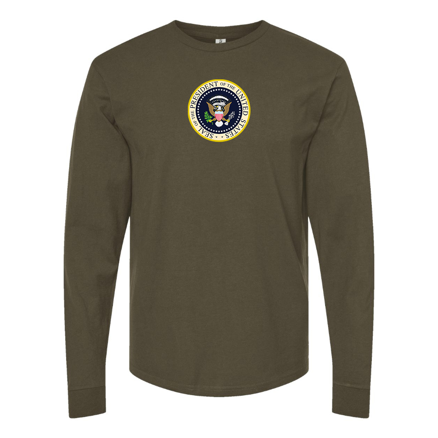 Men's USA President Seal Logo Cotton Long Sleeve T-Shirt