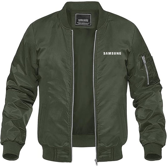 Men's Samsung Simple Logo Lightweight Bomber Jacket Windbreaker Softshell Varsity Jacket Coat