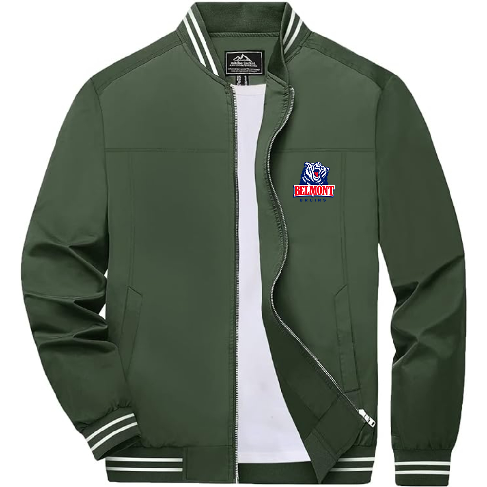 Men's Belmont Bruins  Lightweight Zip-Up Bomber Jacket with Ribbed Collar and Cuffs Versatile Casual Outerwear