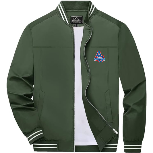 Men's  American Eagles Lightweight Zip-Up Bomber Jacket with Ribbed Collar and Cuffs Versatile Casual Outerwear