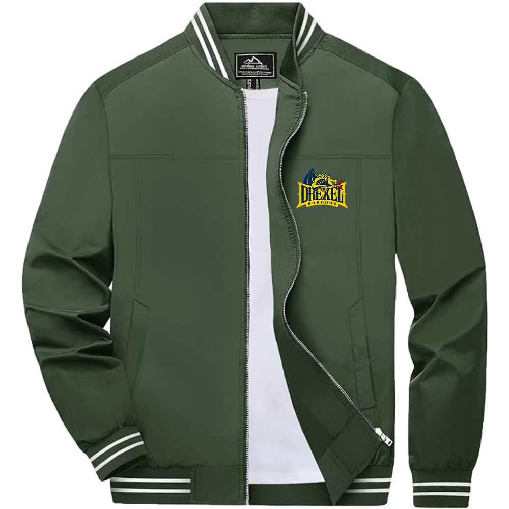 Men's Drexel Dragons Lightweight Zip-Up Bomber Jacket with Ribbed Collar and Cuffs Versatile Casual Outerwear