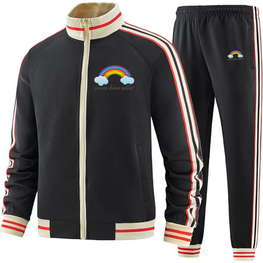 Men's Ça va bien aller Two Piece Designer Tracksuit with Bold Striped Accents and Zippered Front Elevated Athletic