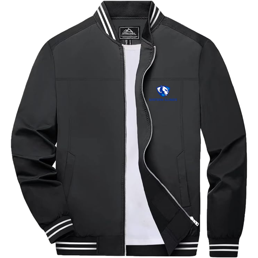 Men's Eastern Illinois Panthers Lightweight Zip-Up Bomber Jacket with Ribbed Collar and Cuffs Versatile Casual Outerwear