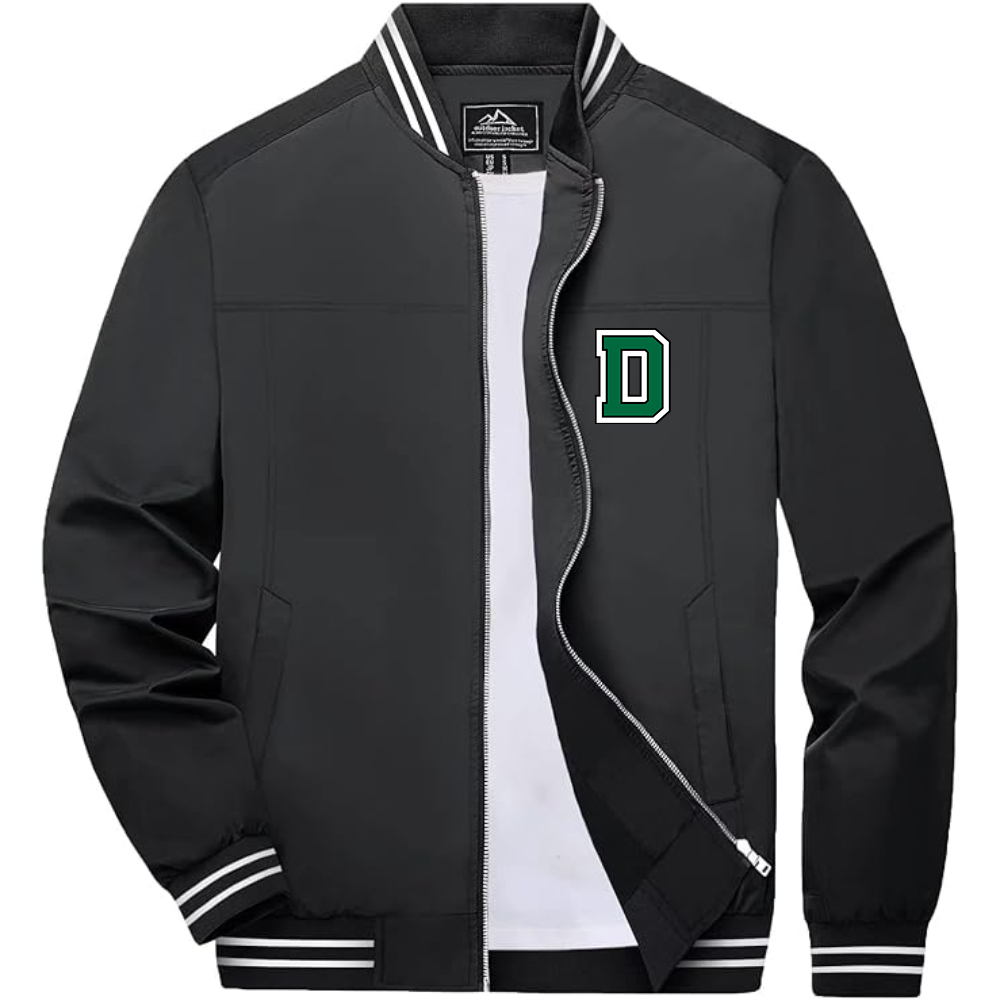 Men's  Dartmouth Big Green Lightweight Zip-Up Bomber Jacket with Ribbed Collar and Cuffs Versatile Casual Outerwear