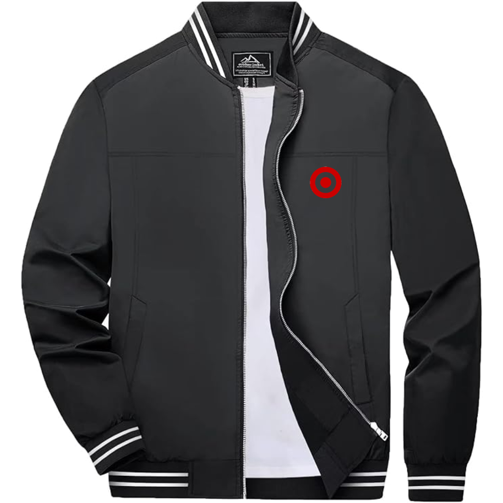Men's Target  Lightweight Zip-Up Bomber Jacket with Ribbed Collar and Cuffs Versatile Casual Outerwear
