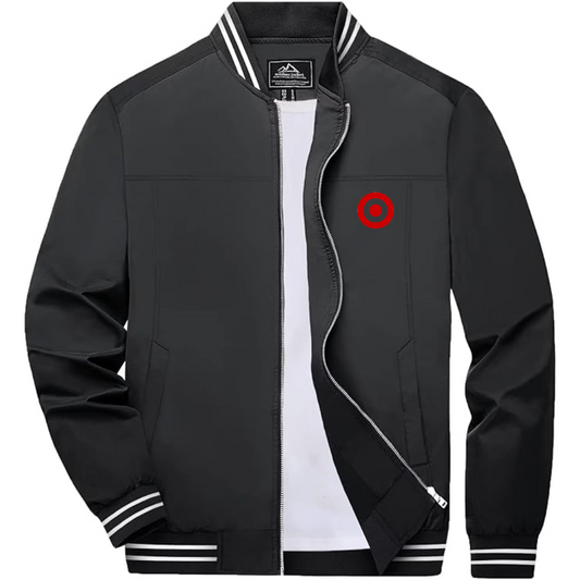 Men's Target  Lightweight Zip-Up Bomber Jacket with Ribbed Collar and Cuffs Versatile Casual Outerwear